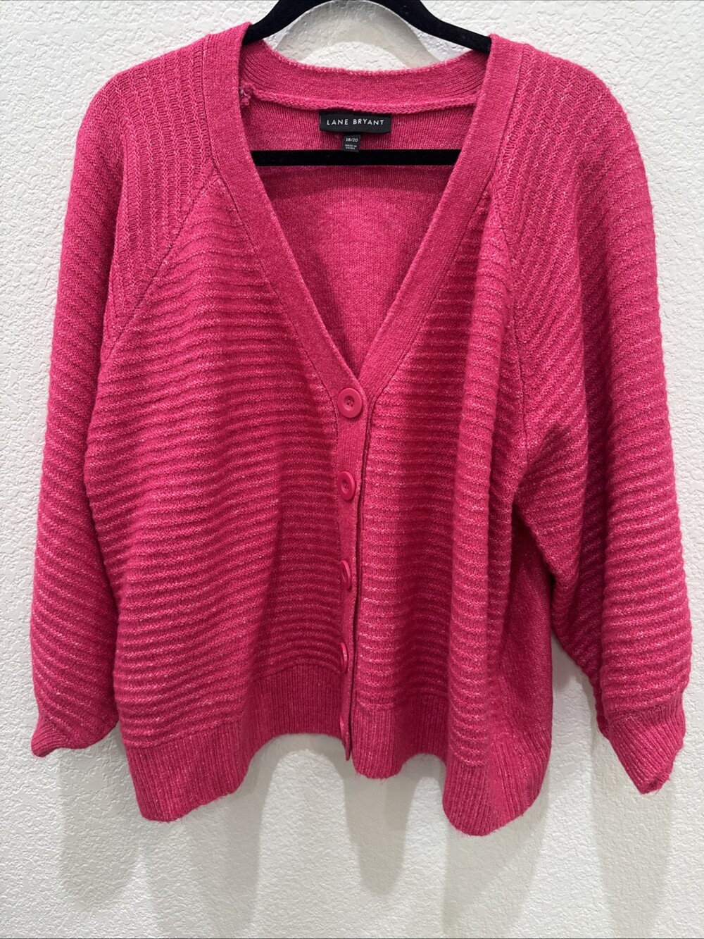 Lane Bryant Pink Button Cardigan Plus Size 18/20 Acrylic Solid V Neck 3/4 Sleeve